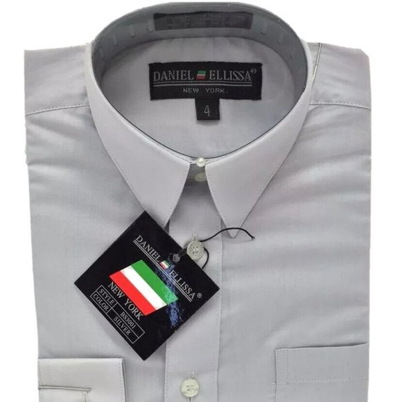 Daniel Ellissa Boys' Dress Shirt Silver Convertible Cuff Pocket Sizes 4 - 12 - Picture 1 of 3